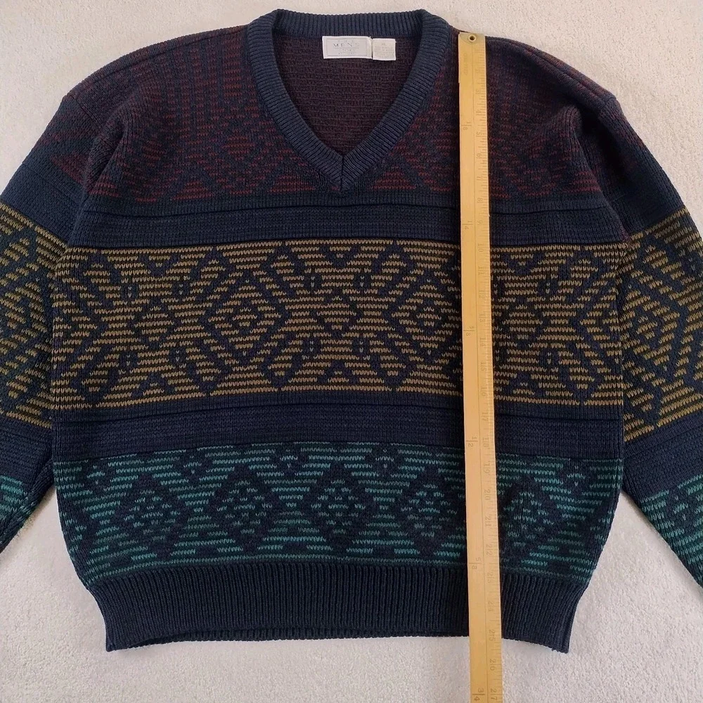 VTG Sears Men's Store V Neck Sweater Men's XL Multi Geometric Aztec Knit 90's